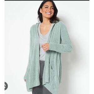Barefoot Dreams CozyChic Ultra Lite‎ Hooded Seashore Cardigan Size Small Green